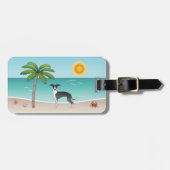 Schwarz-Weiß-Iggy-Hund im tropischen Sommer Beach Gepäckanhänger (Vorderseite horizontal)