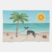 Schwarz-Weiß-Iggy-Hund im tropischen Sommer Beach Geschirrtuch (Horizontal)