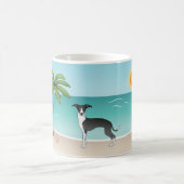 Schwarz-Weiß-Iggy-Hund im tropischen Sommer Beach Kaffeetasse (Mittel)