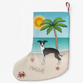 Schwarz-Weiß-Iggy-Hund im tropischen Sommer Beach Kleiner Weihnachtsstrumpf (Rückseite)