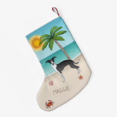 Schwarz-Weiß-Iggy-Hund im tropischen Sommer Beach Kleiner Weihnachtsstrumpf (Rückseite (Hängend))