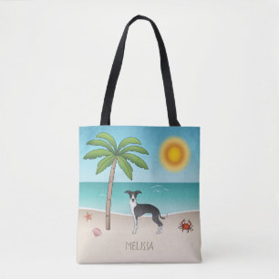 Schwarz-Weiß-Iggy-Hund im tropischen Sommer Beach Tasche
