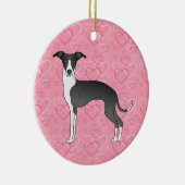 Schwarz-Weiß-Iggy Hund Pink Hearts Memorial Keramik Ornament (Rechts)