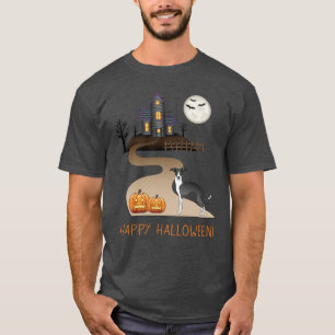 Schwarz-Weiß-Iggy und Halloween-Spukhaus T-Shirt