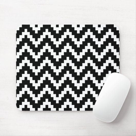 Schwarz/Weiß Ika Zigzag Geometrisches Muster Mousepad (Mit Mouse)