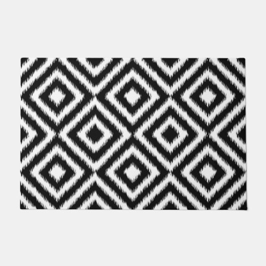 Schwarz-Weiß-Ikat-Plätze Mosaikkunstmuster Fußmatte (Vorderseite)