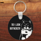 Schwarz-Weiß-Illustration der Funny Cat Schlüsselanhänger (Vorderseite)