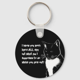 Schwarz-Weiß-Illustration der Funny Cat Schlüsselanhänger