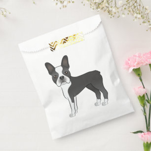 Schwarz-weiß-Illustration eines Boston-Terrier-Hun Geschenktütchen