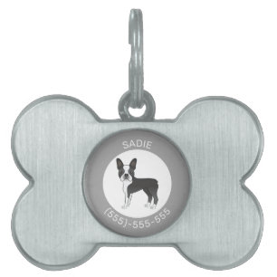 Schwarz-weiß-Illustration eines Boston-Terrier-Hun Tiermarke