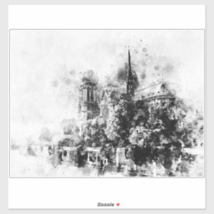 Schwarz-Weiß-Illustration Notre-Dame-Kathedrale Aufkleber