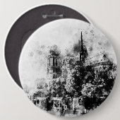 Schwarz-Weiß-Illustration Notre-Dame-Kathedrale Button (Vorne & Hinten)