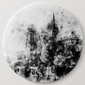 Schwarz-Weiß-Illustration Notre-Dame-Kathedrale Button (Vorderseite)