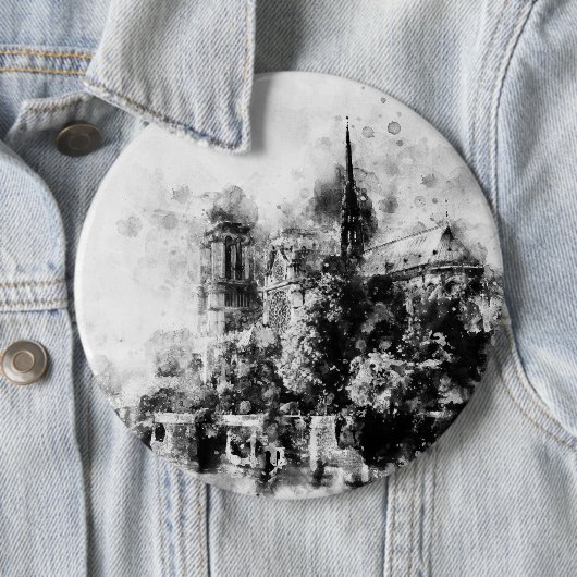 Schwarz-Weiß-Illustration Notre-Dame-Kathedrale Button (Beispiel)