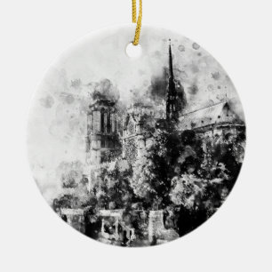 Schwarz-Weiß-Illustration Notre-Dame-Kathedrale Keramik Ornament