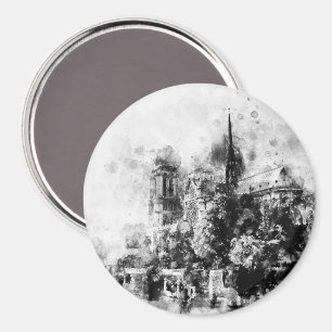 Schwarz-Weiß-Illustration Notre-Dame-Kathedrale Magnet