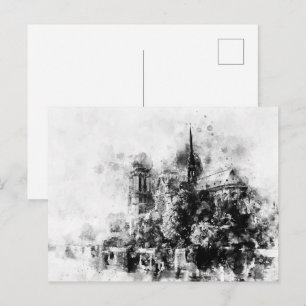 Schwarz-Weiß-Illustration Notre-Dame-Kathedrale Postkarte