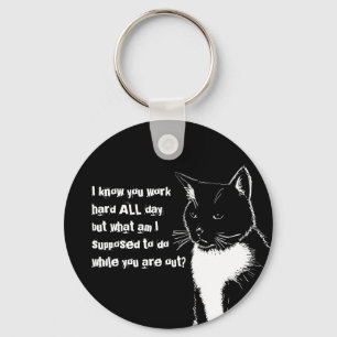 Schwarz-Weiß-Illustration von Funny Cat Schlüsselanhänger