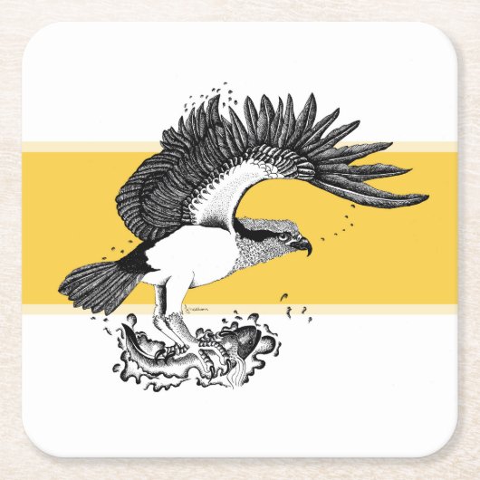 Schwarz-Weiß-Illustration von Osprey Rechteckiger Pappuntersetzer (Vorderseite)