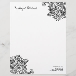 Schwarz-weiß illustrierte bohemian Paisley-Henna Briefbogen