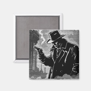 Schwarz-weiß im Retro-Stil, gruffiger Stadt-Detekt Magnet