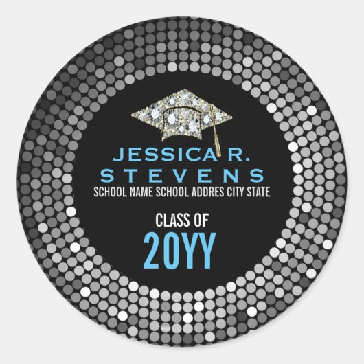 Schwarz-Weiß-Imitat Glitzer Abschluss Hat Runder Aufkleber (Vorderseite)