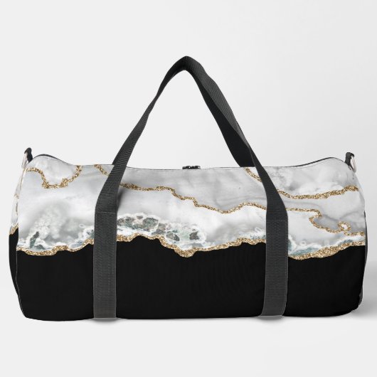 Schwarz-Weiß-Imitate Glitzer Agate Large Duffle Bag (Vorderseite)