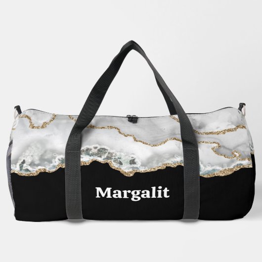Schwarz-Weiß-Imitate Glitzer Agate Large Duffle Bag (Rückseite)