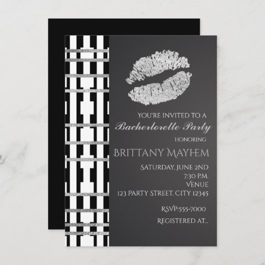 Schwarz-weiß & Imitate Silver Beauty Livio Party Einladung (Vorne/Hinten)