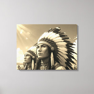 Schwarz + Weiß Indianer an einer Wand Leinwanddruck