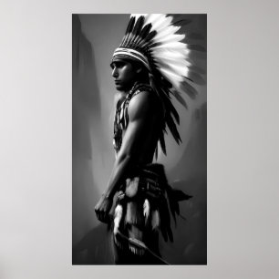 Schwarz Weiß Indianer Mann Monochrom Poster