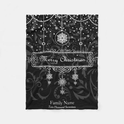 Schwarz-Weiß-Individuelle Name/Jahr Weihnachtsblan Fleecedecke (Vorderseite)