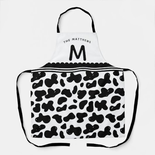 Schwarz-Weiß-Individuelle Name- und Monogramm-Kuhm Schürze (Vorderseite)