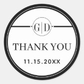 Schwarz-Weiß-Initialen Danke für Ihre Hochzeit Runder Aufkleber (Vorderseite)