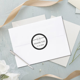 Schwarz-Weiß-Initialen Danke für Ihre Hochzeit Runder Aufkleber
