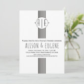 Schwarz-Weiß-Initialen Hochzeitspaare Dusche Einladung (Stehend Vorderseite)