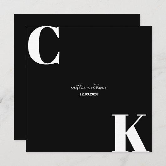 Schwarz-Weiß-Initialen Save the Date Einladung (Vorne/Hinten)