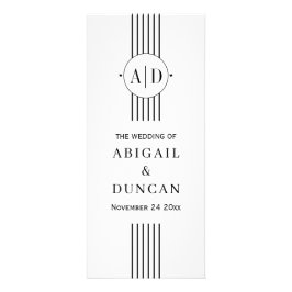 Schwarz-Weiß-Initialen und Streifen Hochzeitsprogr Werbekarte