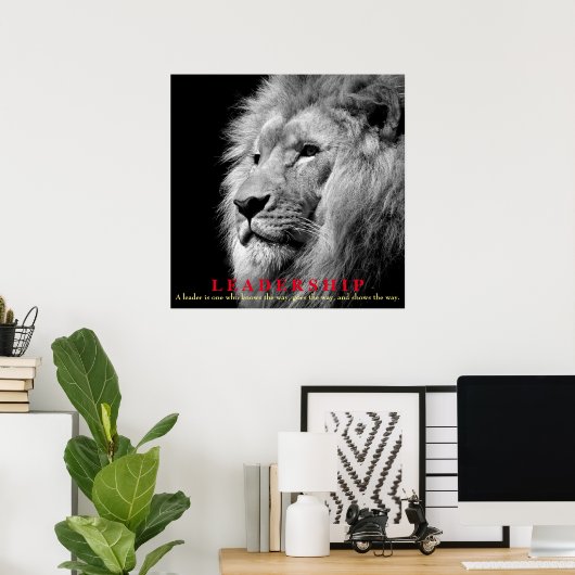 Schwarz-Weiß Inspiration Leadership Lion Square Poster (Heimbüro)