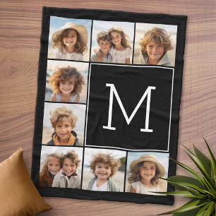 Schwarz Weiß Instagram 8 Foto Collage Monogramm Fleecedecke