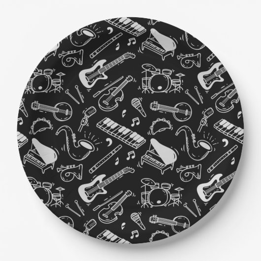 Schwarz-Weiß-Instrumente Pappteller (Vorderseite)
