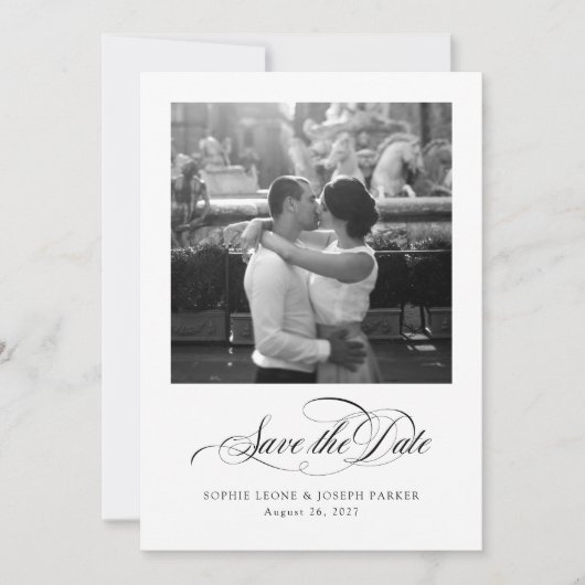 Schwarz-Weiß-Italienisch Elegance Zwei Foto QR-Cod Save The Date (Vorderseite)