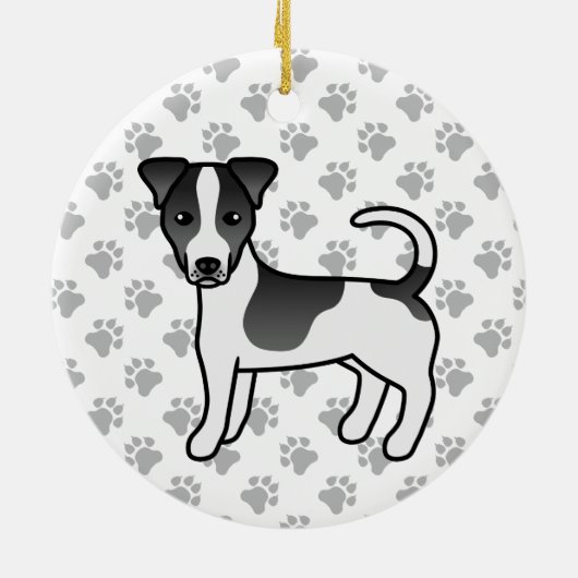 Schwarz-Weiß-Jack für glattes Coat Russell Terrier Keramik Ornament (Hinten)