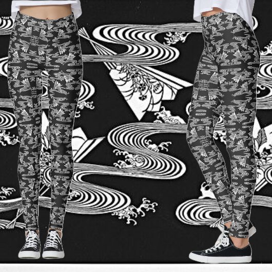 Schwarz-Weiß-"japanisches Muster der Lüfter" Leggings