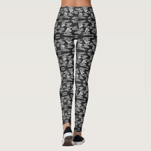 Schwarz-Weiß-"japanisches Muster der Lüfter" Leggings (Rückseite)