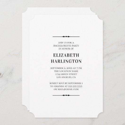 Schwarz-Weiß-Junggeselinnen-Abschied Einfach und m Einladung (Vorne/Hinten)