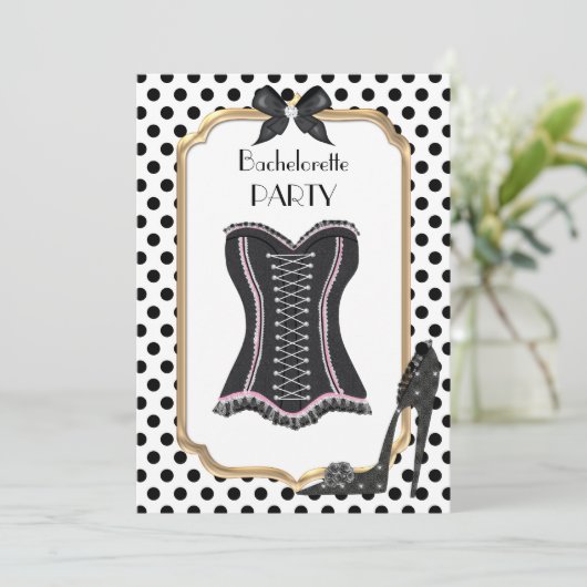 Schwarz-Weiß-Junggeselinnen-Abschied Einladung (Stehend Vorderseite)