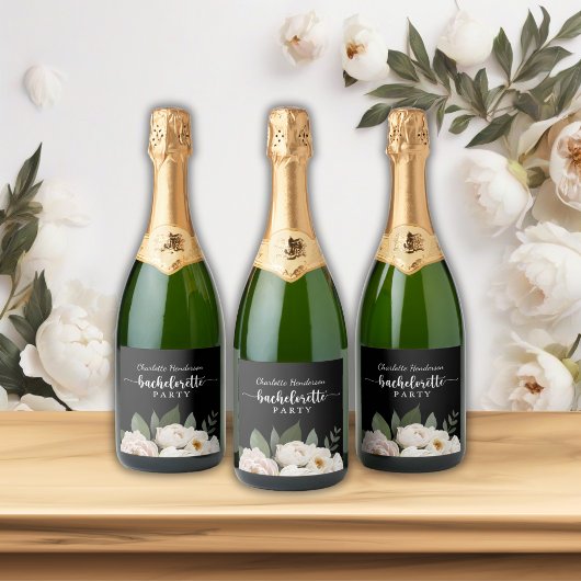Schwarz-Weiß-Junggeselinnen-Abschied Schaumweinetikett