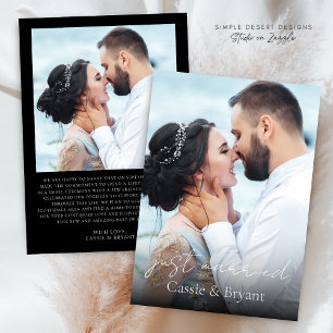 Schwarz-Weiß Just Married Elegantes Hochzeitsfest Ankündigung