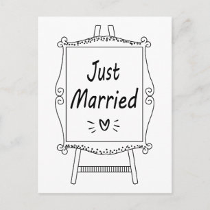 Schwarz-Weiß-Just-Married-Hochzeitsstaffelei Ankündigungspostkarte
